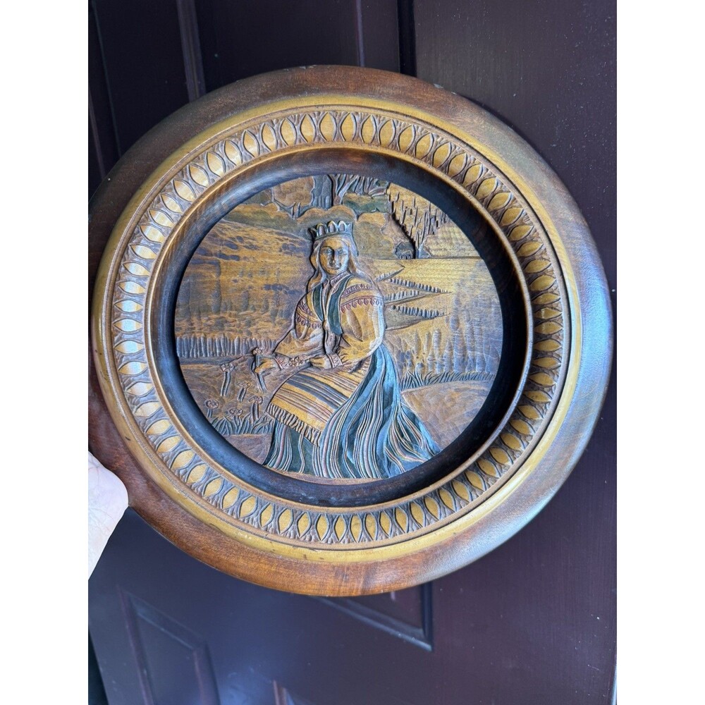 VTG 1949 Lithuanian DP Camp Wood Carving Plaque Sign: P. Vėbra Augsburg-Hochfeld